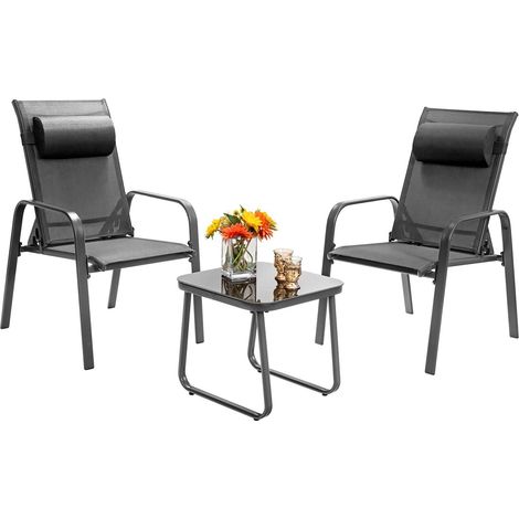 3PCS Patio Bistro Set  Conversation Furniture Coffee Table and 2 Stackable Chair (1/5)
