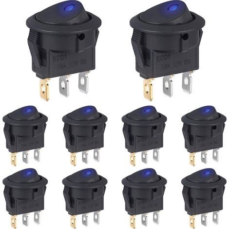 Interrupteur 12V 20A Voyant Lumineux LED Bleu Interrupteurs à Bascule Rond 12 Volts ON/OFF 2Positions Marche/Arret 3Broches Commutateur Bouton pour Voiture Automobile (10 Pièces) (1/5)