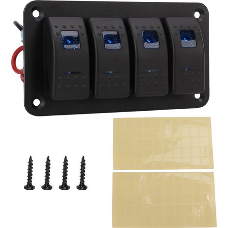 Interrupteur à bascule quadruple IP65, étanche avec LED bleue, protections surcharges, adapté auto, bateau, 4x4, poids lourd 12-24V. (1/5)