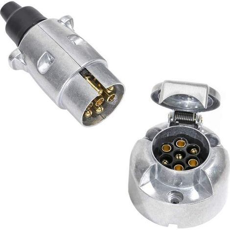 Prise Remorque 7 Broches Métal et Fiche Électrique remorque, Prise Attelage 7 Broches Femelle 12V Connecteur Prise Remorque Male 7 Broches Alliage D'aluminium Étanche pour Camion RV Bateau (1/4)