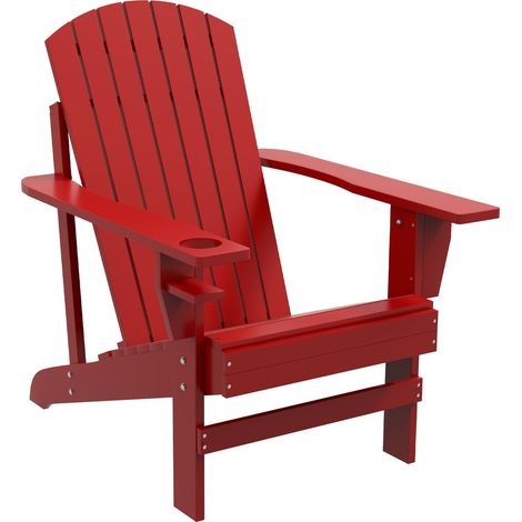 Silla De Jardín Adirondack Con Portavasos Tumbona De Jardín Silla De Balcón Madera Maciza Rojo 72 X 94 X 93 Cm