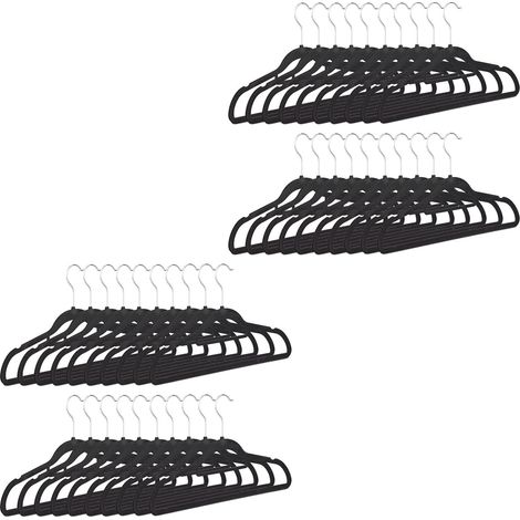 Set de 40 perchas estándar, Colgadores de pantalones, Funda de terciopelo, 360º, Gancho giratorio, Negro, 22,5 x 41 cm (1/5)
