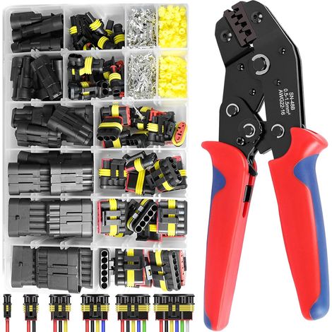 708 Pcs Connecteur Automobile avec Pince Sertir, Connecteurs Electrique Voiture Étanche, Kit Prise Câble 1/2/3/4/5/6 Broches, Set Outils Imperméable pour Moto, Scooter, Caravan, Camion, Bateau, Kayak (1/5)