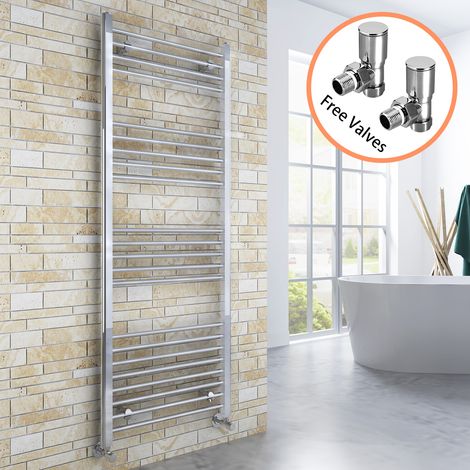 ELEGANT 1600 x 600 mm Chrome Radiator Bathroom Straight Towel Rail Radiator + Angled Radiator Valves (1/5)