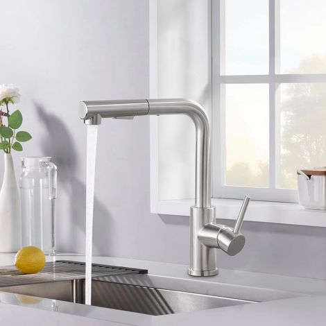 Robinet cuisine douchette extractible – Finition brossée – Inox 304 – Pivotant 360° – Lot 1 pièce – Évier et salle de bain