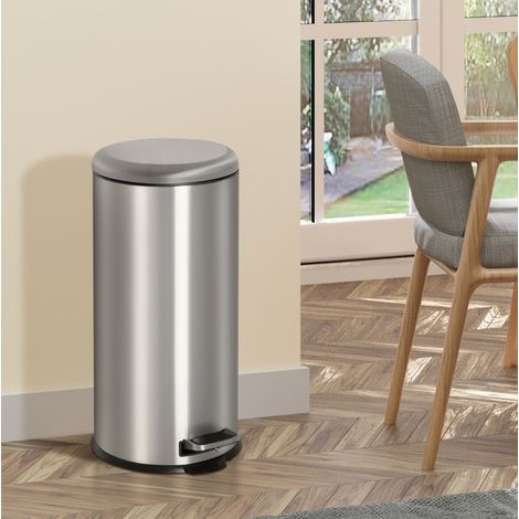 Poubelle à pédale 30 L en acier inoxydable avec seau intérieur, argent HAVRYA (1/5)