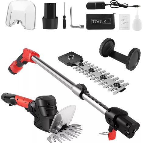 2-en-1 Élagueur sur Perche et Taille Haie sans Fil, Batterie 2,0 Ah, Lame de 22cm,- Telescopic with 2.0 Ah Battery (1/5)