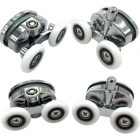 Juego de 4 ruedas para mampara de ducha - Dos ruedas - Ovaladas - Forma de mariposa (23 mm) (1/4)