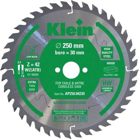 Lama Circolare Professionale a Spessore Sottile D=85, B/c=1,3/0,9, Z (Nr. denti)=20, d (riduzione)=15 (10),  (Angolo di taglio)=12B0 AP085.02015 KLEIN (1/5)
