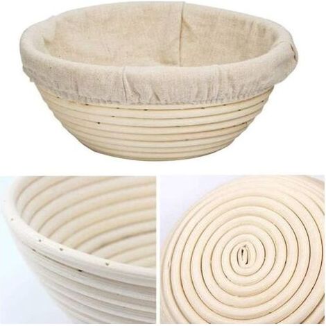 Panier à pain rond, panier de fermentation en rotin naturel de 20CM, panier de fermentation de pain fait à la main doublé de pâte en lin (1/4)
