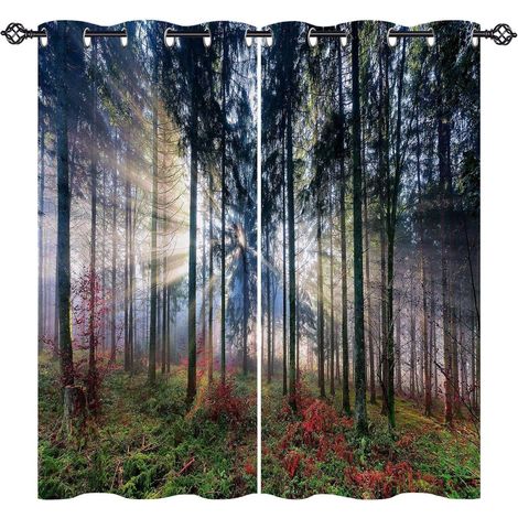 Rideau Occultant Nature Paysage Forêt Arbre Rideau Thermique Isolant Tenture Opaque à Oeillets Draperies Intérieurs pour Maison Chambre Salon 2 Panneaux L 107 x H 160 cm - 107L X 160H cm (2 Panneaux) (1/5)
