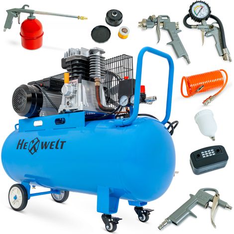 Compressore ad olio HEXWELT 100L 2200W 8 BAR 370 l/min Kit 5 in 1 Silenzioso