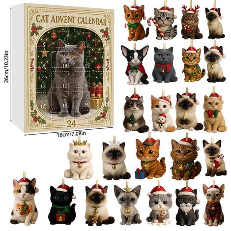 Nouveauté 2025 : Calendrier de l'Avent pour les amoureux des chats, boîte surprise, décoration pour sapin de Noël en acrylique (1/5)