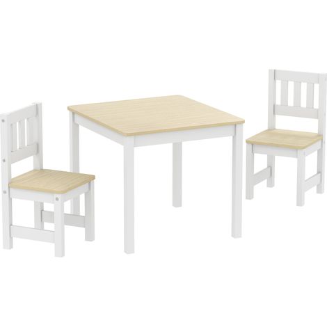 Lot table et 2 chaises enfant en bois naturel, 56x52x48cm, pour dessiner, jouer et étudier. (1/5)