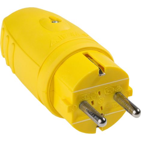 Gummistecker doppeltes Schutzkontaktsystem gelb 230V 16A IP44