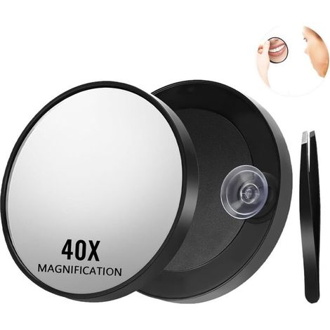 Miroir grossissant 40x de voyage avec ventouse, pour maquillage précis et épilation des sourcils, compact et portable (1/5)