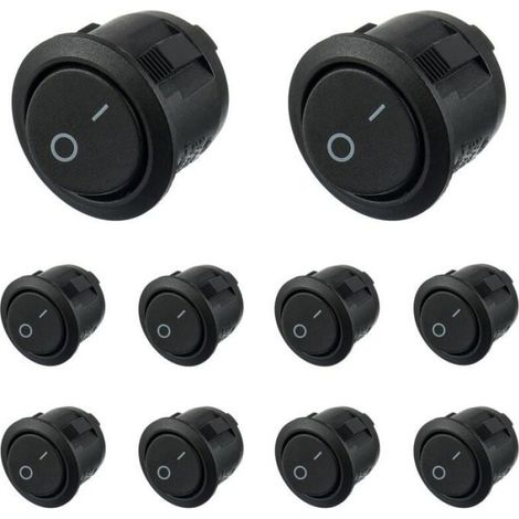 Interrupteur à bascule rond - - Noir - 10 pièces - Marche/arrêt - 2 broches - AC 6A (250V) - 10A (125V) - SPST (1/4)