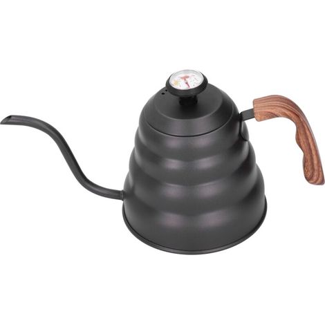 Denash Stainless Steel Gooseneck Coffee Kettle with Thermometer, Ideal for Brewing Coffee, 1.2 Litre Capacity, Black, for Coffee Lovers (1/5)