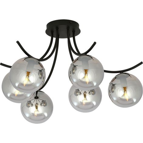 Lampada a Soffitto Boston, Acciaio verniciato a polvere, Vetro, Nero, Grigio, 70x37x65 cm