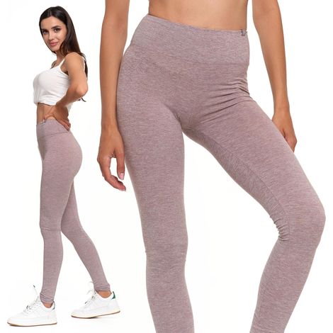 Leggings clásicos de cintura alta para mujer Moraj L/XL beige melange (1/5)