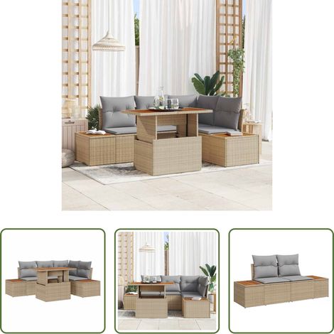Balkonsofa - Garten-Sofa-Set mit Speicher 5 pcs Beige Poly Rattan (1/5)