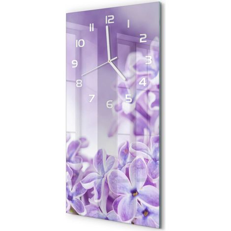 Horloge Murale Rectangulaire Verticale en Verre Trempé Silencieuse Moderne Fleurs violettes 30x60 cm (1/5)