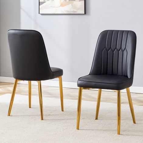 Lot de 2 chaises à manger simili cuir noir pieds métal antidérapants. design minimaliste contemporain siège élargi (1/5)