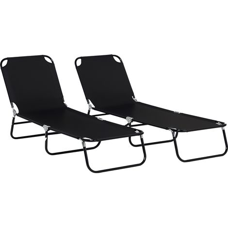 Set aus 2 Sonnenliegen, klappbare Chaiselongue mit 5-fach verstellbarer Rückenlehne, Stahlrahmen, schwarz