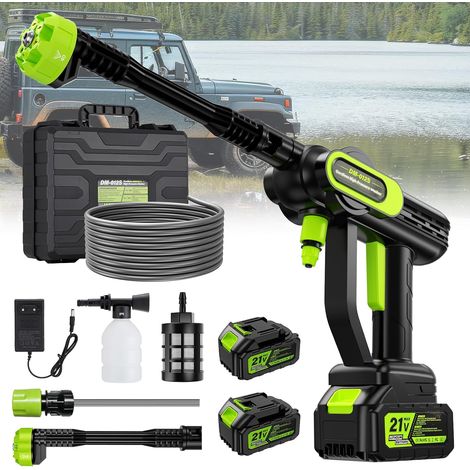 Nettoyeur Haute Pression sans Fil 100Bar 2X 4000mAh Nettoyeur Haute Pression sur Batterie Portable, 6 en 1 Buse, 5M Tuyau et Boîte de Rangement pour Voiture, Jardin, Terrasse, Maison, Arrosage (1/5)