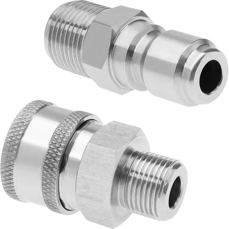 2pcs Adaptateur de Nettoyeur Haute Pression 3/8 pouces BSP Filetage Mâle Raccord Rapide Prise Coupleur en Acier Inoxydable pour Nettoyeur Haute Pression 5000 PSI (1/5)