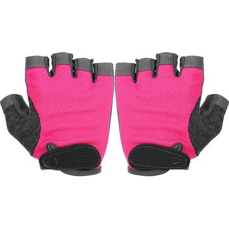 Paire de gants demi-doigts élastiques antidérapants pour entraînement fitness, haltères et yoga aérien (Rose Rouge M) (1/5)