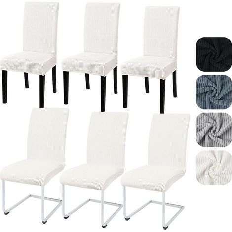 Stuhlhussen 6er Set, Universal Stretch, Kurzflor, abnehmbar, waschbar, für Esszimmerstühle (1/5)
