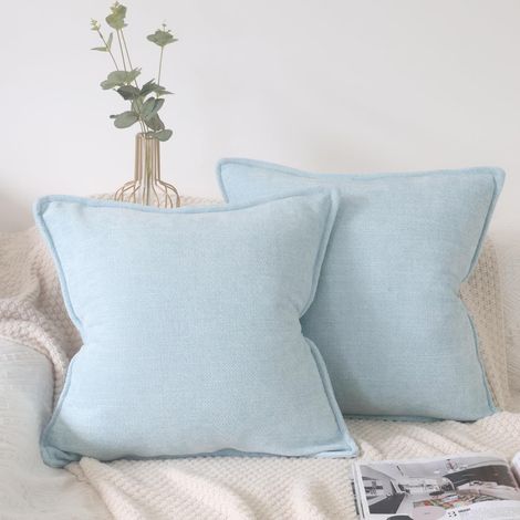 Lot de 2 Housses de Coussin 40x40 Bleu Clair Textured Chenille Housse Coussin Decoratif Douces Uni Taie d'oreiller Carrées Sofa Chambre à Coucher Salon (1/5)