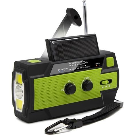 Portable Camping Radio, 4 Charging Modes, 4000mAh Power Bank, Flashlight, Motion Sensor, Survival Kit, Green (1/5)