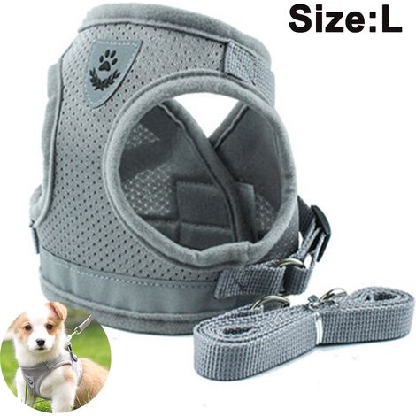 Ensemble harnais et laisse pour chiens et chats, harnais rembourré en maille douce, harnais de poitrine réfléchissant, réglable et respirant pour la marche, la course et l'entraînement. (1/4)