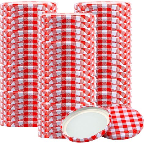 60 Pieces Jam Jar Lids 82 mm for Canning Jars and Jams in Tin (Red-White) (1/5)