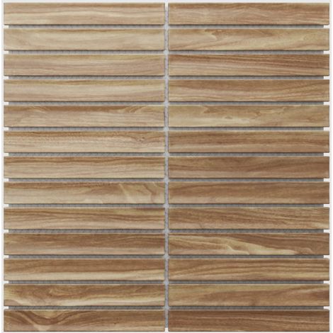 Ilcom mosaico in ceramica su rete per bagno e cucina  29.6cm x 30cm - Dark wood piano