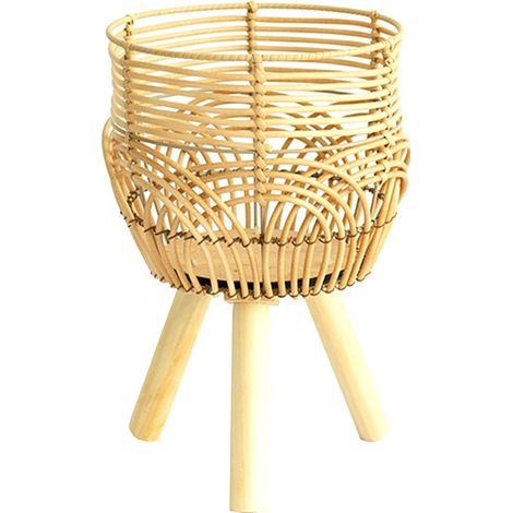 Bambus-Pflanztopf · Topfständer mit Holzbeinen · Höhe 34 cm · Durchmesser 22 cm · Umweltfreundlich · Rustikale Dekoration (1/5)