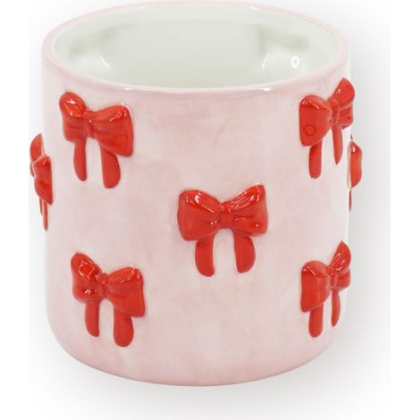 Cache-pot décoratif avec motif nœud pour plantes et fleurs rose clair et rouge 12,5x12,5x13 cm - PANGIVO (1/4)