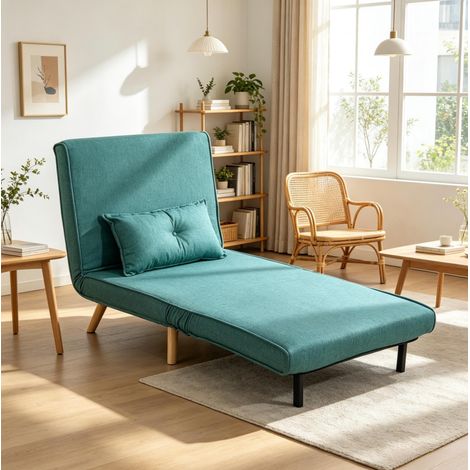 Poltrona letto 1 posto Clic-Clac 3 in 1, schienale 5 posizioni, 80 x 190 cm, verde (1/5)