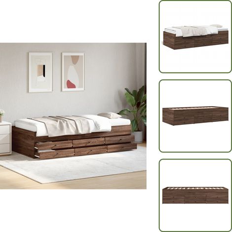 The Living Store Lit de jour avec tiroirs sans matelas chêne marron 75x190 cm - Lit Deux Places - Canapé Lit - Meuble Multifonctionnel - Rangements Intégrés - Tiroir Coulissant (1/5)