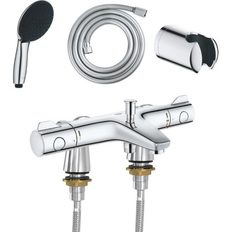 Mitigeur baignoire thermostatique GROHE Grohtherm 800 avec colonnettes Idro'Flex + Douchette 2 jets Start + Flexible + Support (1/4)
