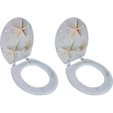 Lot de deux sièges abattants WC avec couvercles MDF Étoile de mer