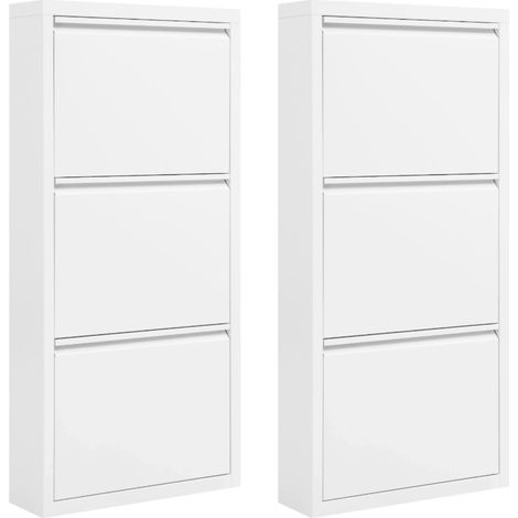 Scarpiera stretta in metallo bianco con 3 ante a ribalta 50x106x15 cm set da 2 (1/5)