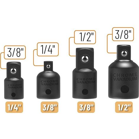 4 Schlagschrauber-Steckschlüsseladapter – 1/2″ auf 3/8″ Reduzierstück – Größenumrechnung für Kfz-Mechaniker (1/5)