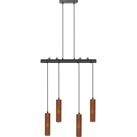 Lampada a sospensione moderna a 4 luci con paralume in legno di quercia e base metallica Soggiorno Camera da letto Illuminazione ambientale Tutaki scuro
