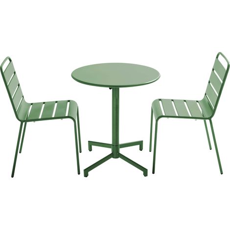 Ensemble table de jardin et 2 chaises en métal vert cactus - Palavas