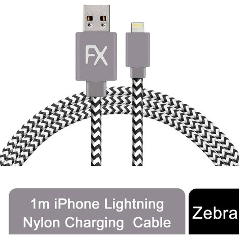 Aquarius 1m Phone Lightning Nylon USB Wire Braided Cable, Zebra (1/5)