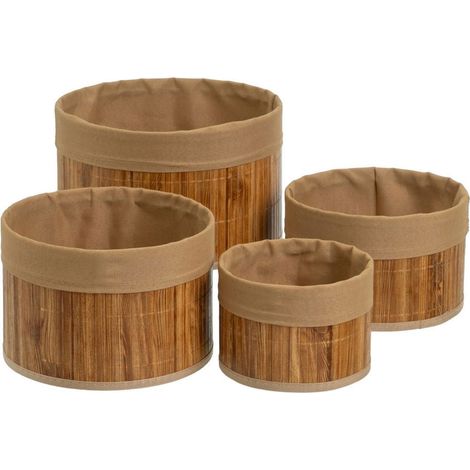 Ensemble de 4 paniers ronds bambou et tissu marron (1/5)