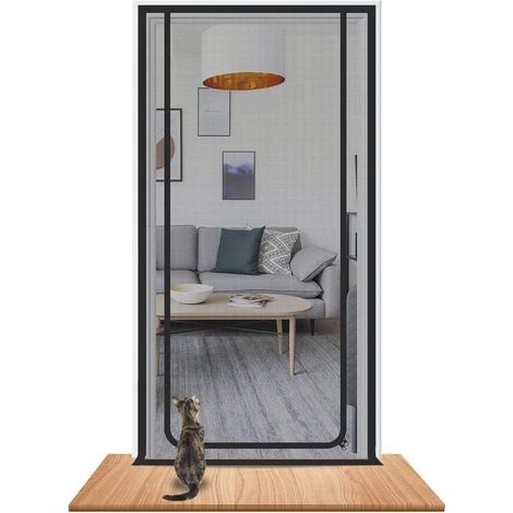 Porte moustiquaire renforcée pour chat - 80 x 210 cm - Anti-moustiques pour petits chiens - Fermeture éclair - Protège chats et chiens - Noir - 80 x 210 cm (1/4)